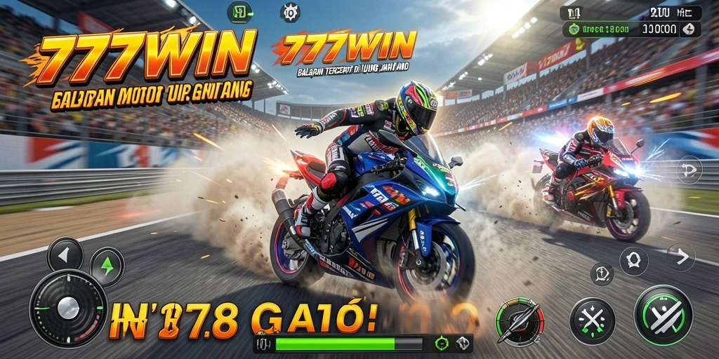 Tampilan gameplay 777WIN dengan balapan motor yang seru dan cepat.