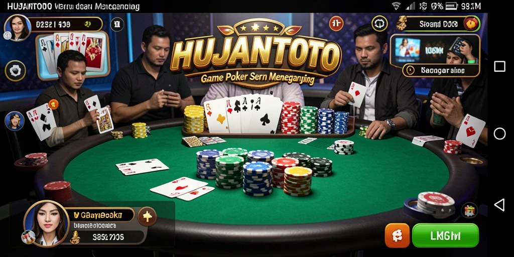 Tampilan gameplay menarik dalam HUJANTOTO yang menyajikan Poker seru.