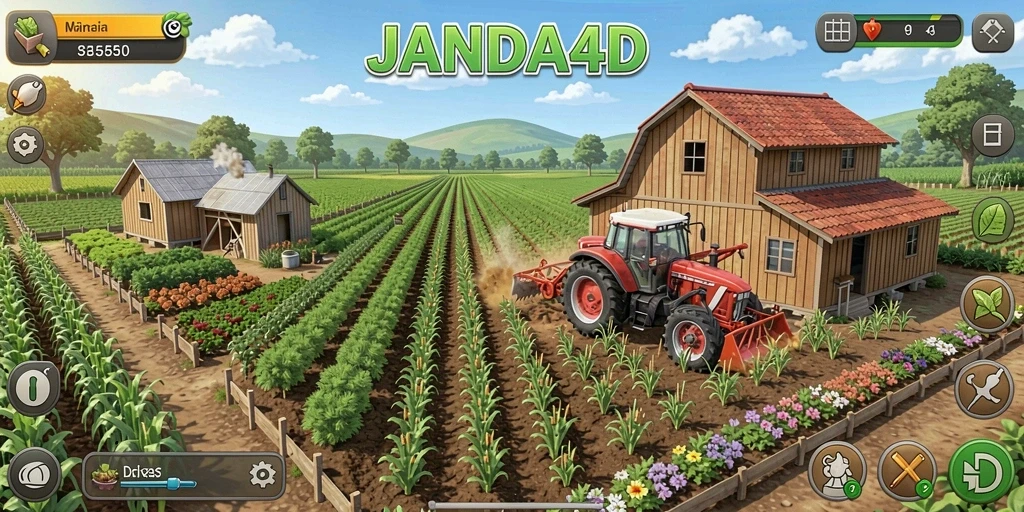 Tangkapan layar game JANDA4D menampilkan aktivitas bertani yang seru.