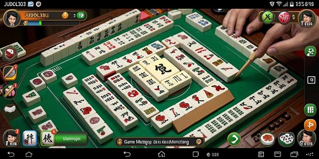 Tampilan menarik dari gameplay <strong>JUDOL303</strong> dengan ubin Mahjong berwarna-warni.