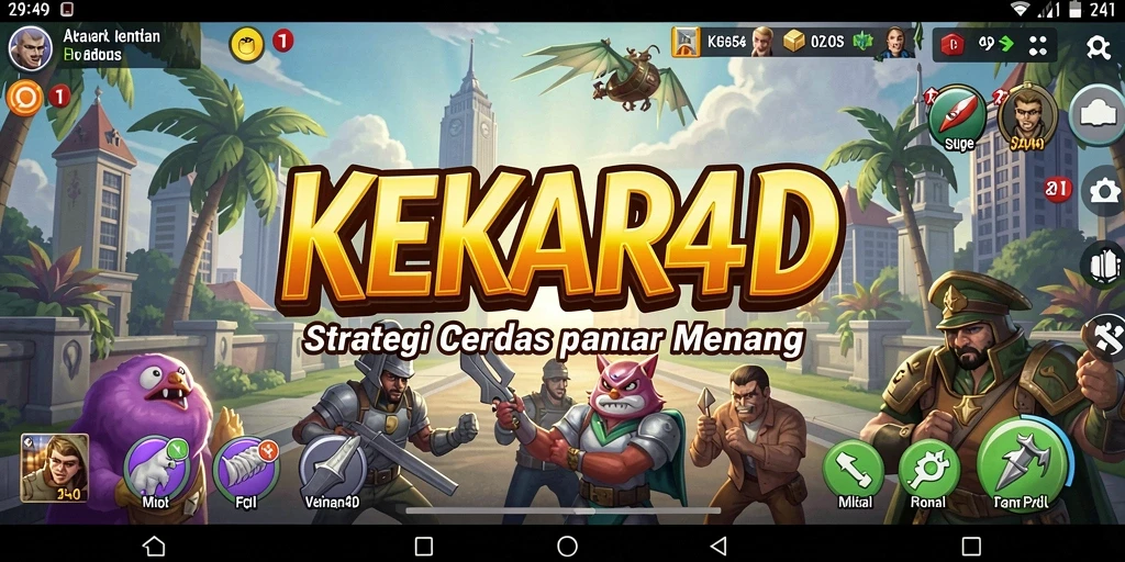 Tangkapan layar gameplay KEKAR4D yang menunjukkan pertempuran strategi seru.