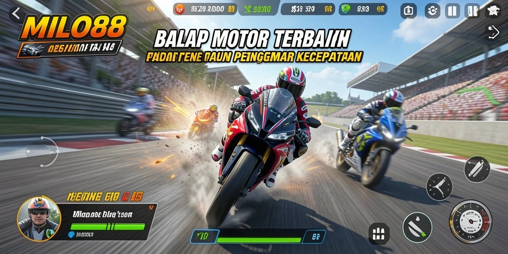 Tampilan gameplay menarik di lintasan balap motor.