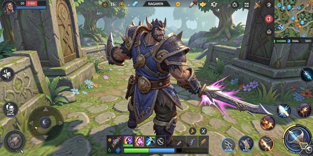 Tampilan gameplay NAGAWIN yang penuh aksi dan strategi RPG.