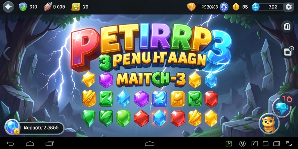 Screenshot PETIRRP yang menunjukkan aksi permainan Match-3 yang intens.