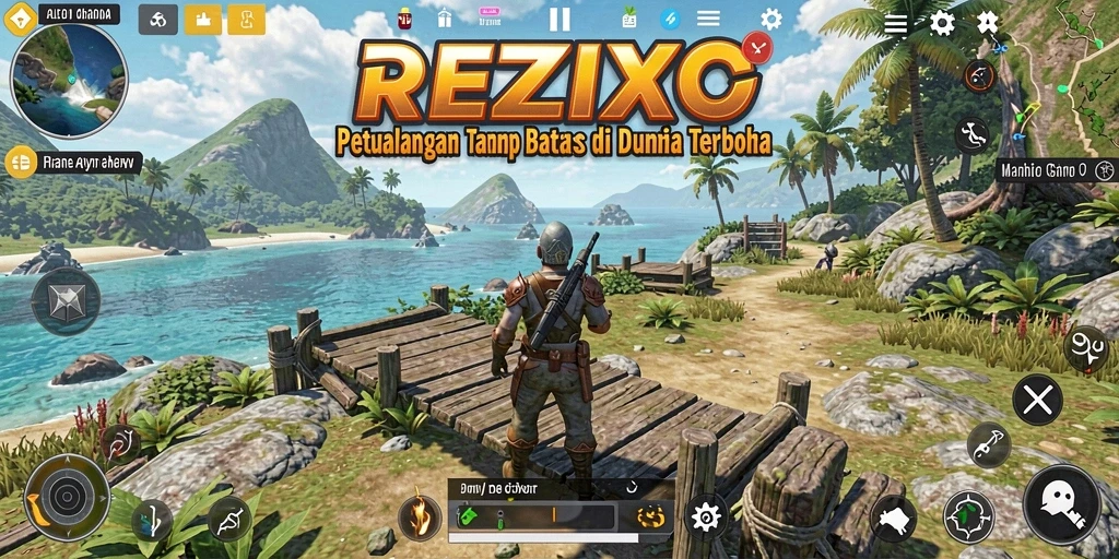 Screenshot gameplay REZIXO yang menampilkan keindahan dunia terbuka.