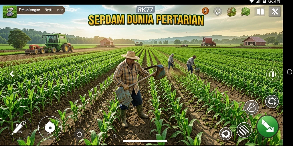 Tampilan menarik dari gameplay pertanian yang penuh warna dan aktivitas.