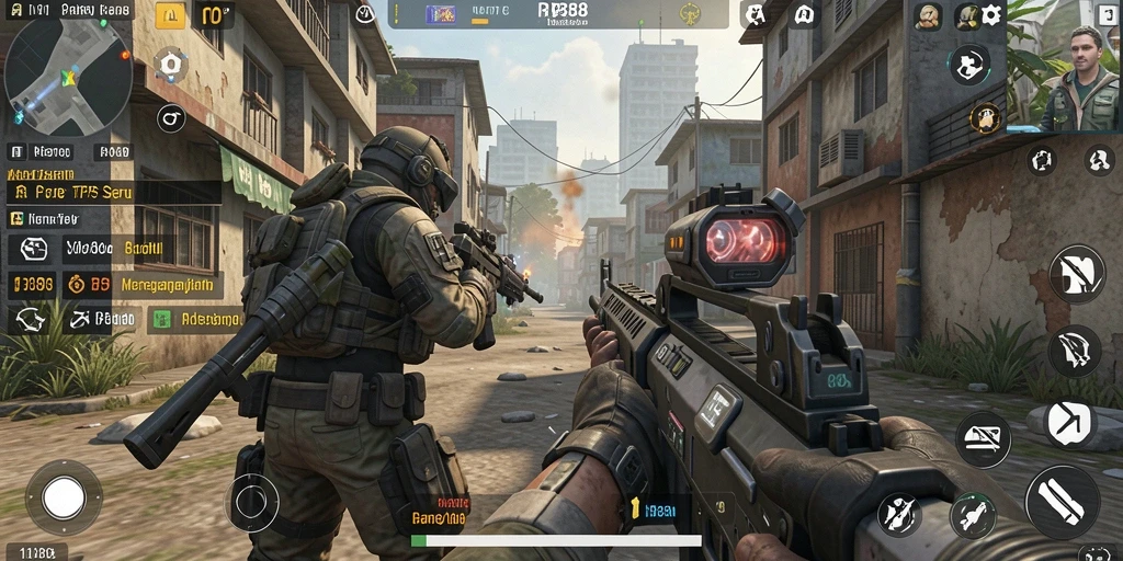 Screenshot utama RP888 menampilkan aksi gameplay TPS yang intens.