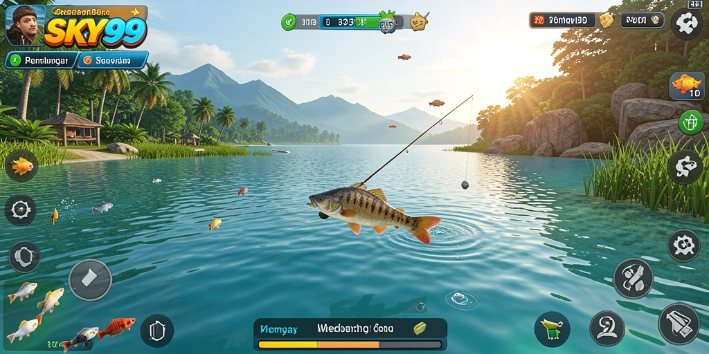 Tampilan gameplay memancing yang menyenangkan di SKY99.