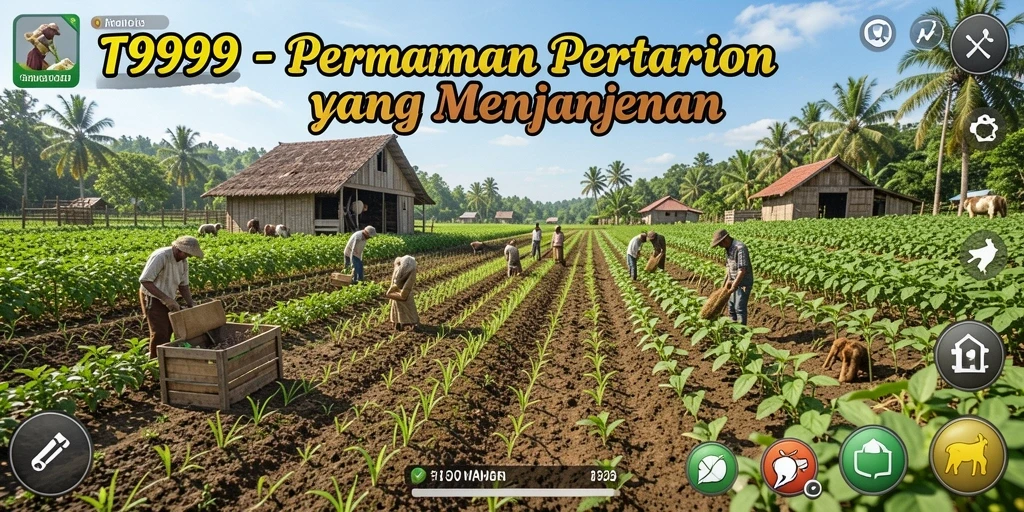 Screenshot T9999 menampilkan gameplay pertanian yang seru dan interaktif.