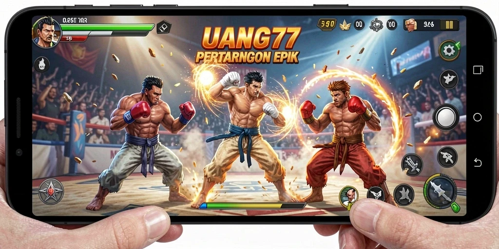 Screenshot UANG77 menampilkan pertarungan yang seru dan karakter yang beragam.
